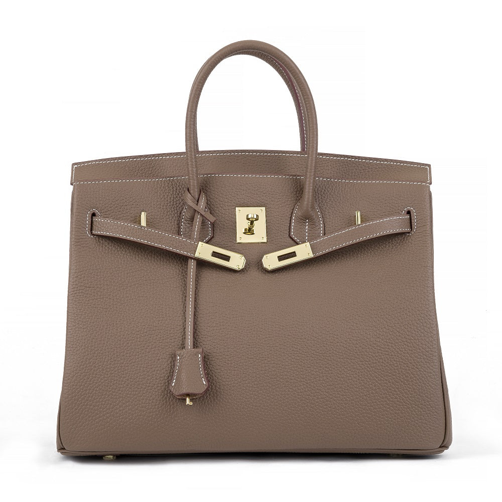 Erin Leather Padlock Handbag - Gold Hardware 35 cm