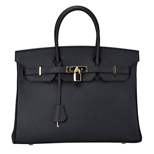 Erin Leather Padlock Handbag - Gold Hardware 35 cm