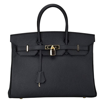 Erin Leather Padlock Handbag - Gold Hardware 35 cm