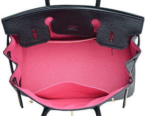 Erin Leather Padlock Handbag - Pink Interior - 30 cm