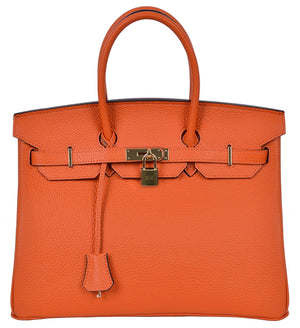Erin Leather Padlock Handbag - Gold Hardware 25 cm