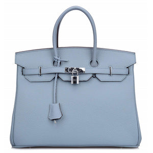 Erin Leather Padlock Handbag - Silver Hardware 25 cm