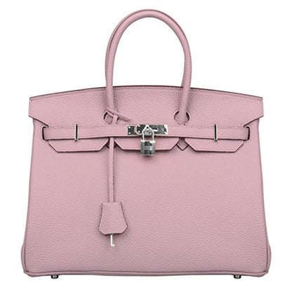 Erin Leather Padlock Handbag - Silver Hardware 30 cm