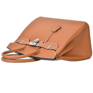 Erin Leather Padlock Handbag - Silver Hardware 25 cm