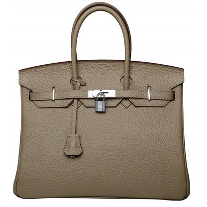 Erin Leather Padlock Handbag - Silver Hardware 30 cm