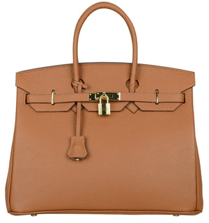 Erin Leather Padlock Handbag - Gold Hardware 25 cm
