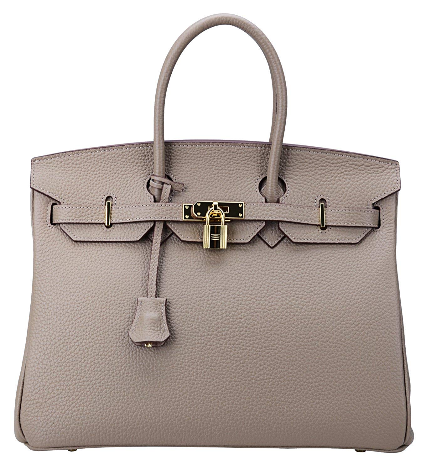Erin Leather Padlock Handbag - Gold Hardware 35 cm