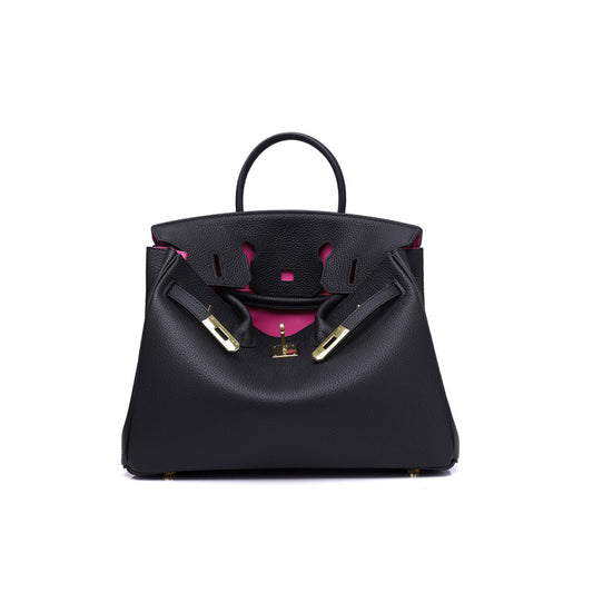 Erin Leather Padlock Handbag - Pink Interior - 25 cm