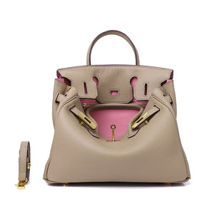 Erin Leather Padlock Handbag - Pink Interior - 30 cm