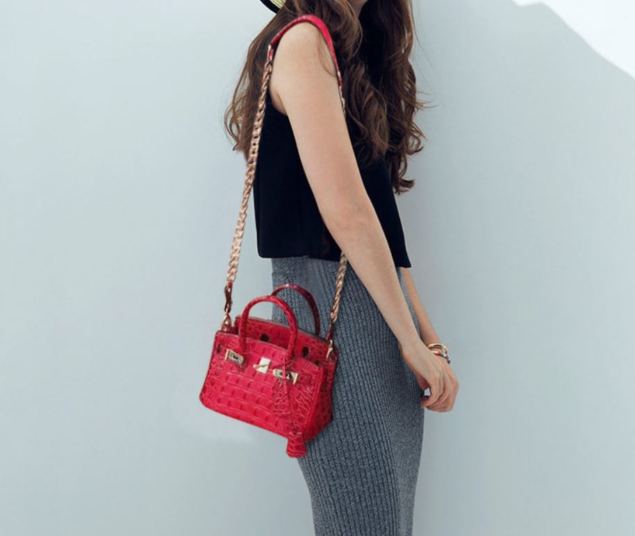 Haden Small Croc Leather Handbag - Silver Hardware 22cm