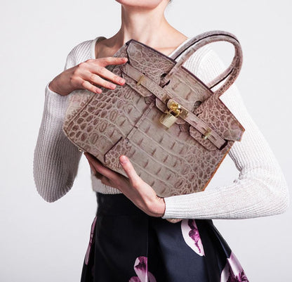 Haden Small Croc Leather Handbag - Silver Hardware 22cm