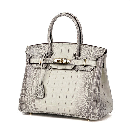 Haden Small Croc Leather Handbag - Silver Hardware 22cm
