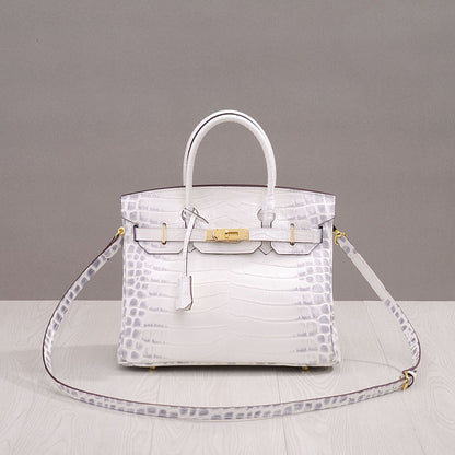 Haden Crocodile Embossed Leather Handbag - Gold 30 cm