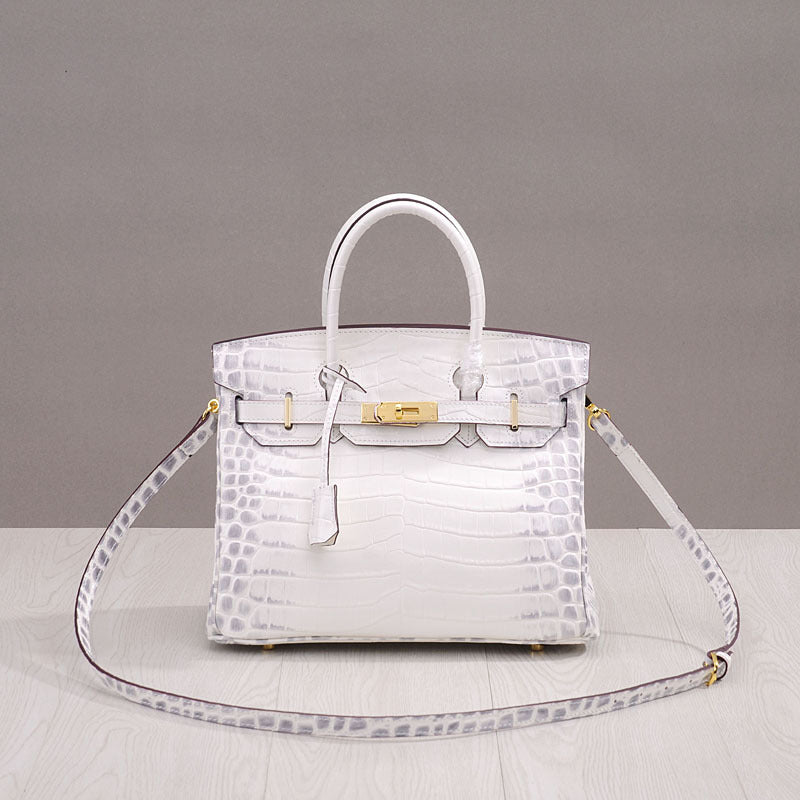 Haden Crocodile Embossed Leather Handbag - Gold 25 cm