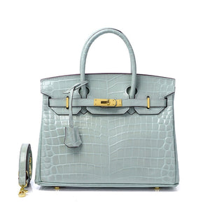 Haden Crocodile Embossed Leather Handbag - Gold 30 cm