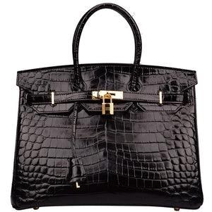 Haden Crocodile Embossed Leather Handbag - Gold 35 cm