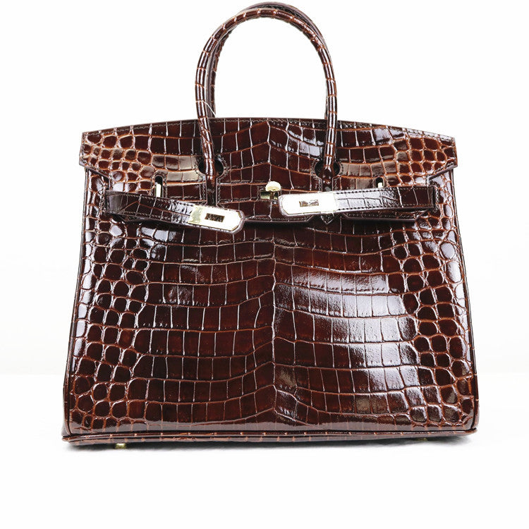 Haden Crocodile Embossed Leather Handbag - Gold 25 cm
