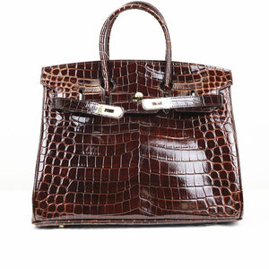 Haden Crocodile Embossed Leather Handbag - Gold 35 cm