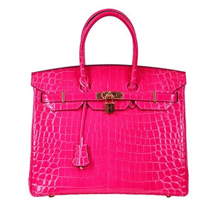 Haden Crocodile Embossed Leather Handbag - Gold 30 cm