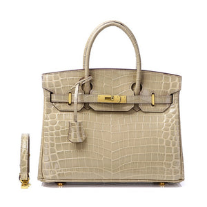 Haden Crocodile Embossed Leather Handbag - Gold 25 cm