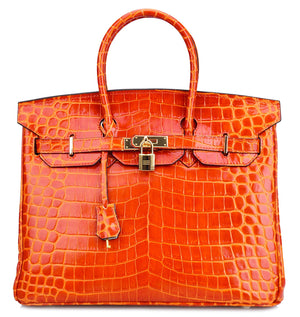 Haden Crocodile Embossed Leather Handbag - Gold 35 cm