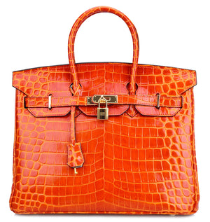 Haden Crocodile Embossed Leather Handbag - Gold 30 cm