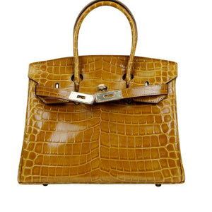 Haden Crocodile Embossed Leather Handbag - Gold 35 cm