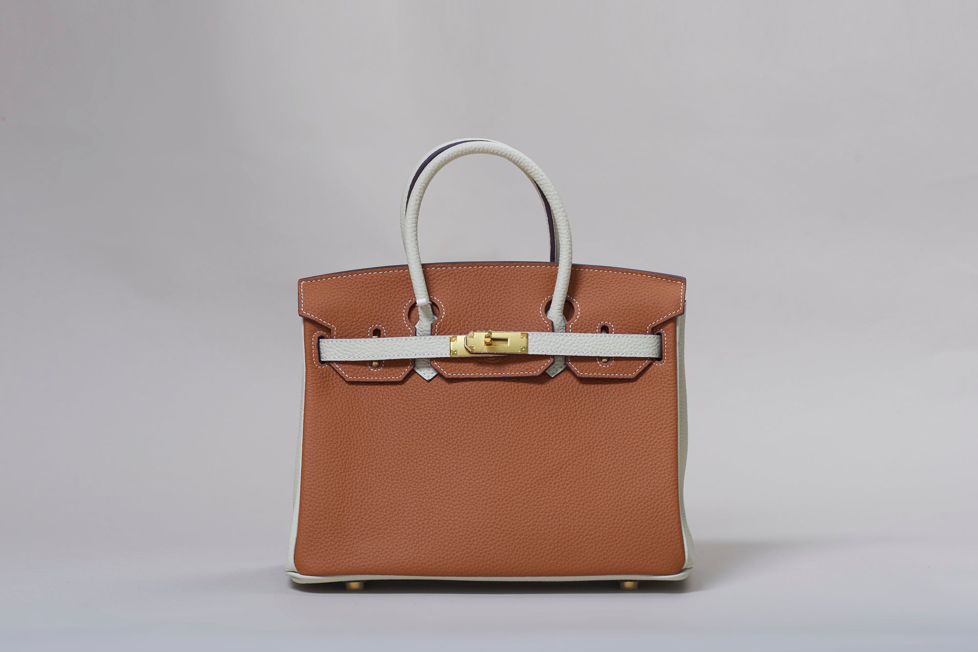 Erin Leather Padlock Handbag - Contrast Brown