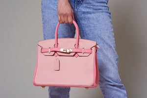 Erin  Leather Padlock Handbag - Contrast Pink