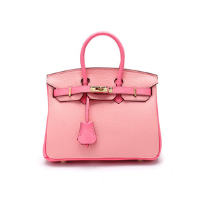 Erin  Leather Padlock Handbag - Contrast Pink